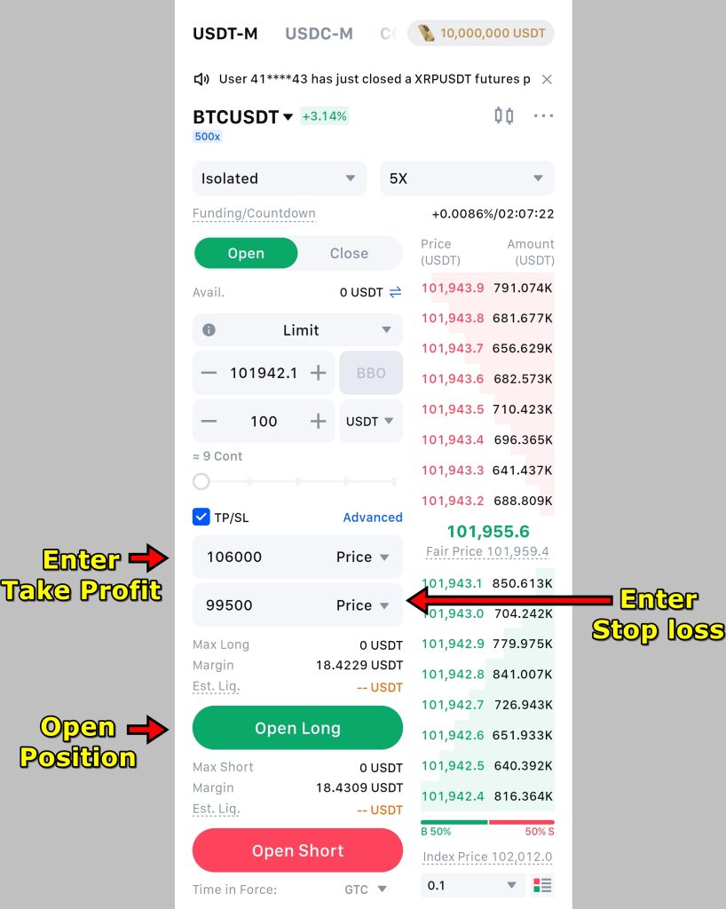 MEXC App Futures Trading Tutorial: Add TP/SL to manage risk